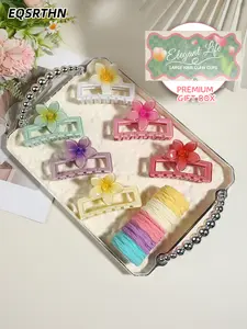 6/16pcs color spring flower women's suit, colorful flower clip elastic hair ring, Hair claws set, and gift box, suitable for daily hair, stable and not easy to loosen, Spring outing/dating/party is a gift for girls' festival/girlfriends birthday