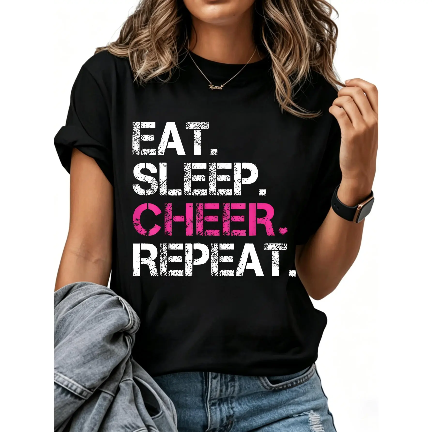 100% Cotton Eat Sleep Cheer Repeat Cheerleading TShirt Cheerleader Gifts T-Shirt