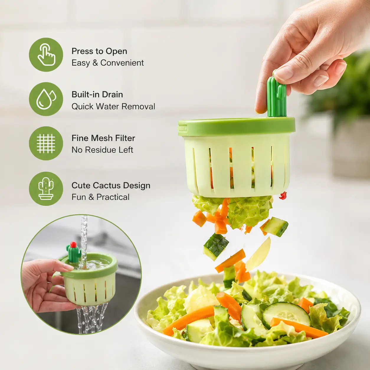 1 Count, cactus shaped kitchen sink drain strainer with fine mesh, easy to lift to filter and empty food residue for household kitchen use