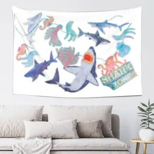 Shark Zone Ocean Wall Tapestry, Underwater Sea Life Decor for Kids Bedroom & Nursery