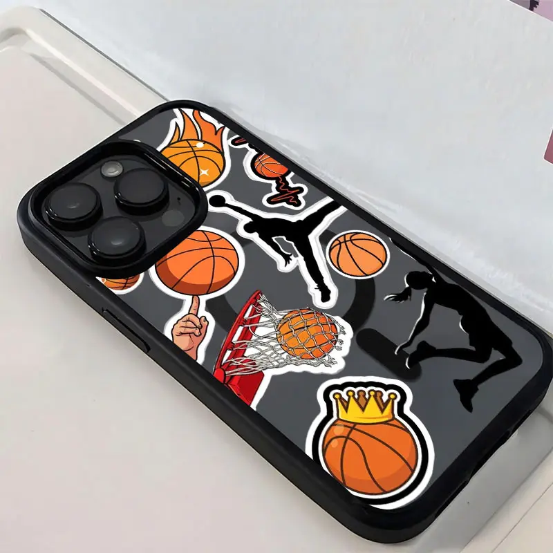 Flaming Basketball Sports Phone Case， Energetic Athletic Style for iPhone 17 16 15 14 13 12 11 Plus Pro Max， Best Daily Gift.