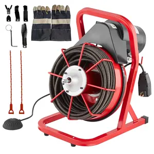 Heavy duty electric drainage cleaning machine 75FT x 1/2 "-370W/400W pipe spiral drill with 4/6 cutter, pneumatic foot switch, suitable for 1" -4 "pipes - perfect for home and professional drainage cleaning