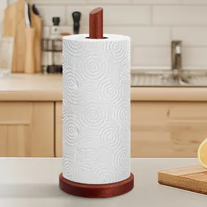 Wooden Countertop Kitchen Paper Towel Holder, Real Wood Paper Towel Storage Rack, Paper Towel Dispenser for Kitchen Organization