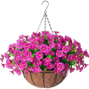 1 set of artificial hanging morning morning flower baskets, Hanging plant basket, 19.69-inch with coconut lining, DIY antioxidant artificial flowers, spring decoration, suitable for indoor and outdoor, balcony decoration, Hanging Flower Pots