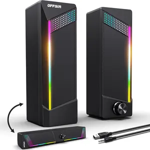 Computer Speakers, 2 in 1 PC Speaker , Gaming Speakers for PC Computer Laptop Desktop Monitor, RGB Speakers with Touch Sensitive Lighting, USB Powered 3.5Mm Aux（Package Only Two Speaker, No Soundbar）