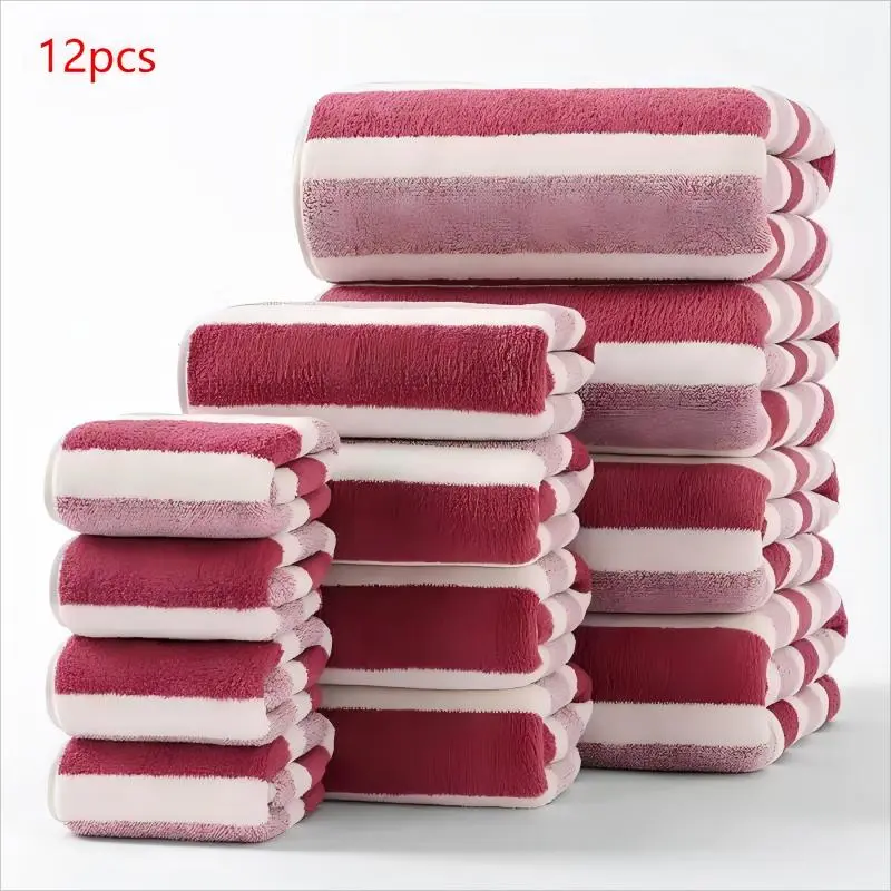 Striped Pattern Bathroom Towel Set, 1 Set Including 4 Counts Bath Towel & 4 Counts Hand Towel & 4 Counts Face Towel, Quick Drying Water Absorbent Towel for Home, Hotel & Spa, Towel Sets for Bathroom, Bathroom Towels Set