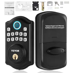 VEVOR Fingerprint Door Lock,  Keyless Entry Door Lock with Fingerprint/Keypad Code/Key, Auto Lock, Anti-Peeking Password, IP 63 Rating for Front Door, Electronic Keypad Deadbolt with 300 Users