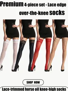 Women's Lace Knee-High Socks Set, 4 Pairs, Basic, Moisturizing Shea Butter, Smooth No Snag, Home Wear, All Seasons