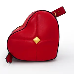 Valentino Heart-Shaped Red Leather Crossbody Bag with Gold-Tone Hardware Chic Everyday Statement Secure Zip-Top Closure Adjustable Strap