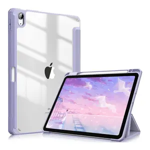 Fintie Hybrid Slim Case for iPad Air 11" (M2 chip, 2024), iPad Air 5th/4th Generation (10.9") - [Built-in Pencil Holder] Shockproof Cover with Clear Transparent Back Shell, Lilac Purple