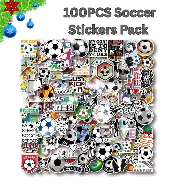 100PCS Soccer Stickers Pack – Waterproof Vinyl Decals for Kids, Teens & Adults, Sports Themed Party Favors, Laptop, Water Bottle & Scrapbook Soccer Gifts