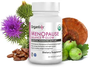 Organixx Menopause Balance + Glow Natural Organic Dietary Selfcare Supplement for Women – Hair, Nails & Skin Support with Ashwagandha, Reishi Mushroom, Milk Thistle, Plant-Based Adaptogens, Superfood Blend, 30 Capsules (Dairy, Soy, Gluten-Free, Non-GMO)