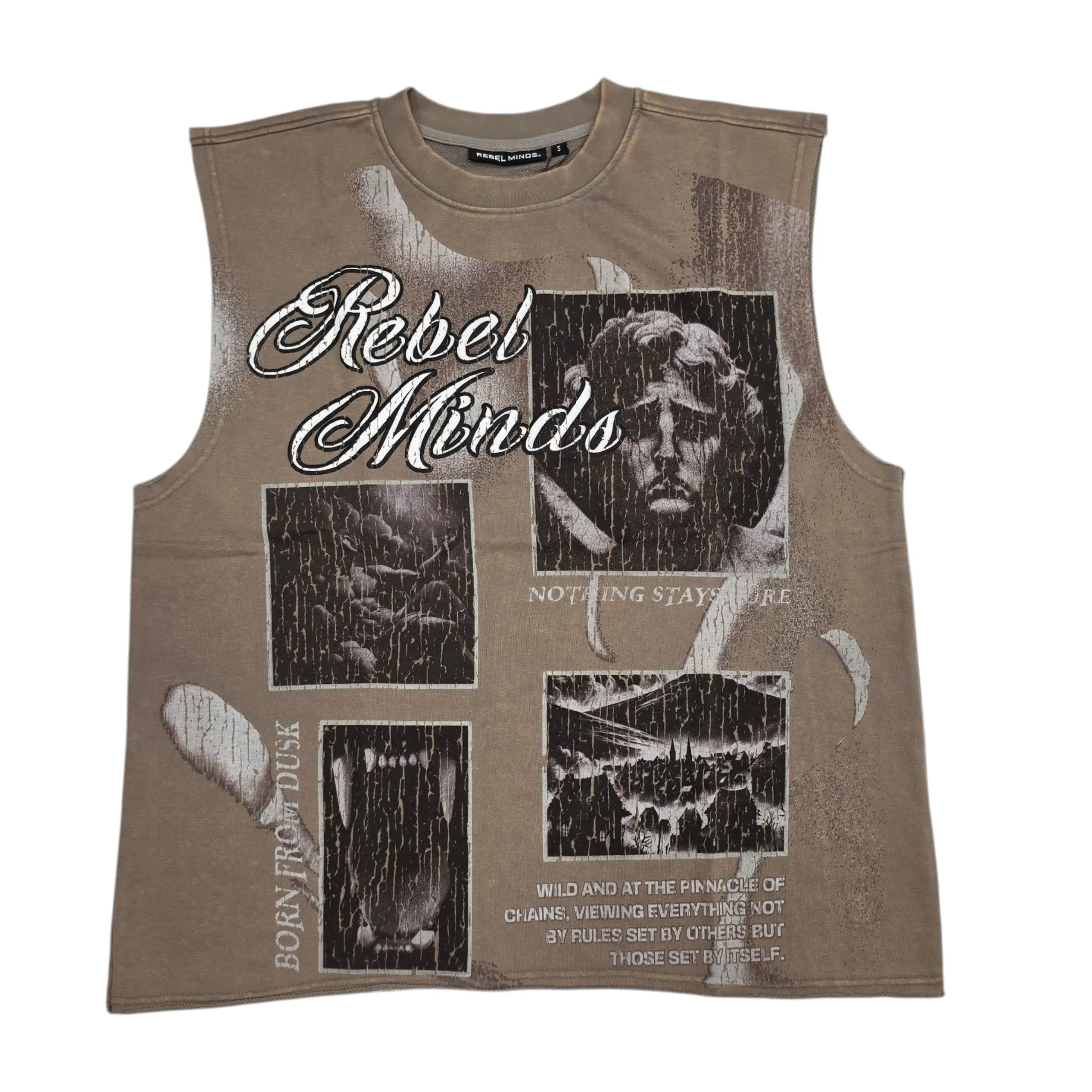 REBEL MINDS MEN'S BORN FROM DUST SLEEVELESS T-SHIRT TAUPE