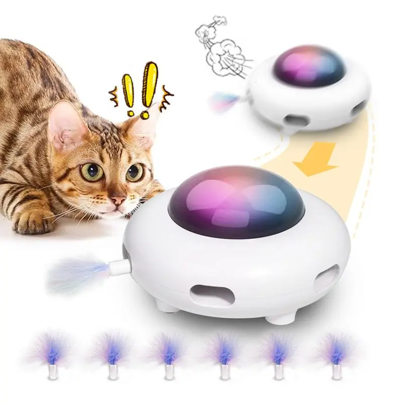 Interactive Cat Toys for Indoor Cats, Automatic Kitten Toys, Moving Feather Kicker, Fun Exercise & Hair Removal Toy, USB Rechargeable cat accessories automatic cat toy cat toys indoor cats-UFO