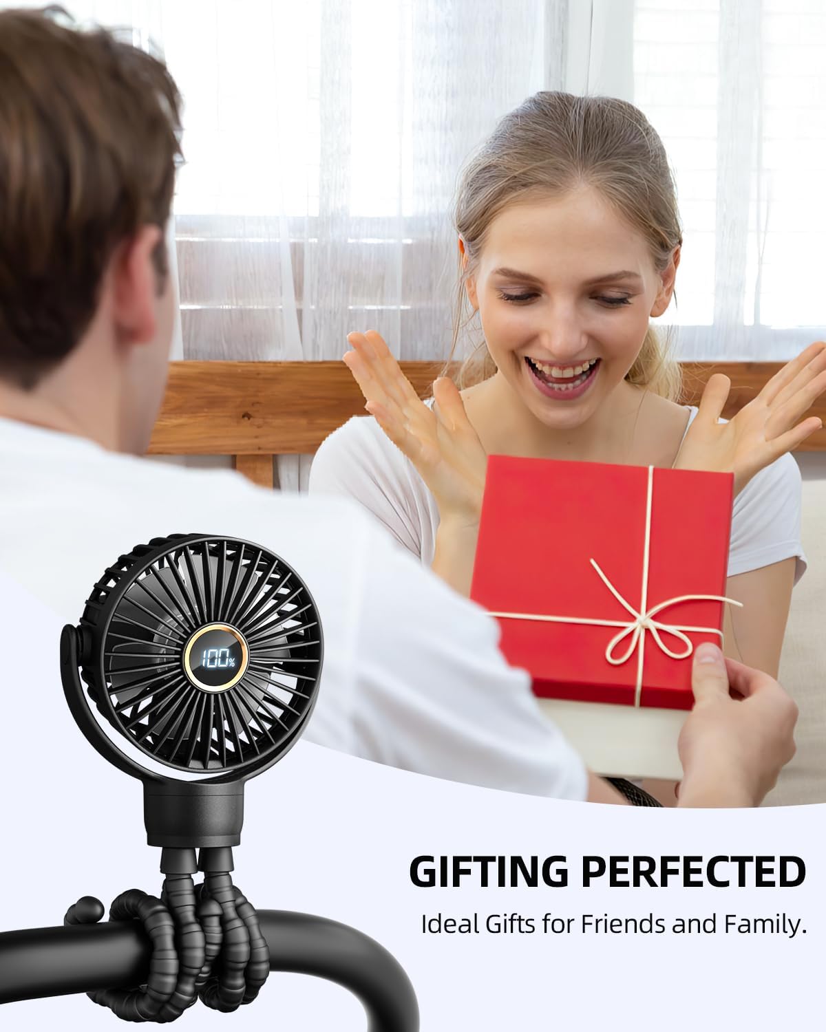 360° Rotatable Rechargeable Stroller Mini Fan 3 Speed Portable Personal Cooling Fan Multi-Use Travel Accessory for Baby Wagon Car Seat Bike Treadmill
