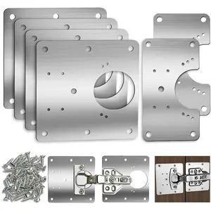 6 PCS Stainless Steel Cabinet Hinge Repair Plate Kit Kitchen Cupboard Door Hinge Repair Fixing Brackets with Mounting Screw