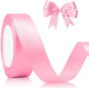 Light Pink Satin Ribbon - 1 Inch, 25 Yards - Gift Wrap, Bouquet, Lei Making, Solid Fabric Ribbon Roll for Flower Bouquets, Gift Wrapping, Wedding, Handmade Crafts Christmas