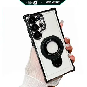 NganGee Protective Four Corners Air Cushion Anti-Drop Phone Case for Samsung S25 Ultra S24 Ultra S23 Ultra with Sticky Stand & Olated Clear Bracket Smartphone Cellphone Cover Holder Protection Casing