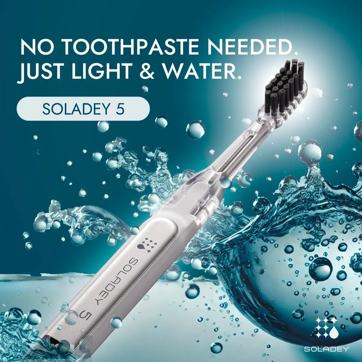 Soladey5 Ionic Oral Toothbrush, Blue, Large Solar Panels, TiO2 Semiconductor, Toothpaste-Free Brushing Capability