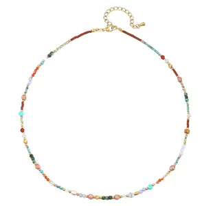 Pastel Natural Stone Beaded Necklace - Gold Plated Stainless Steel