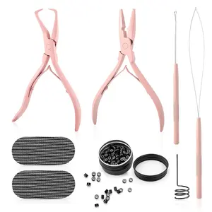 Microlinks Hair Extensions Kit, Hair Extension Closer and Removal Pliers,  Beads Pulling Hook & Microbead Loop Tool,  Links  Rings Bead 200 count (Pink)