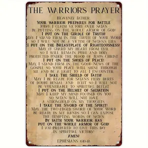 1pc 8x12 Inch Vintage Christian Metal Warrior Prayer Shield Wall Decor - Ephesians 6:13-18 Bible Verse in Elegant Cursive Lettering, Religious Art for Home, Church, Office, Spiritual Protection & Victory Sign