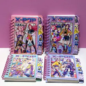 K-Pop Hunter Girl Coil Notebook Set, Interleaved Coil Notebooks, Rumi Laser Writing Book, Horizontal Line Student Notebook