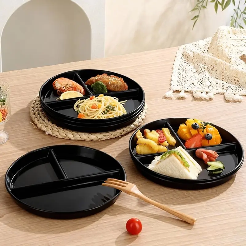 3pcs Plastic Divided Dinner Plates, Anti-Drop Design, Reusable Healthy Eating Board, Picnic Plate, Salad Plates, Dishwasher Safe, Restaurant Use, Dishwasher Safe Tableware, Dining Plate Set