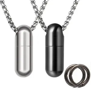 Portable Travel Pill Holder Keychain, 1 Count Mini Durable Stainless Steel Pill Case with Keyring & Necklace, Convenient Pill Organizer, Supplement Organizer, Vitamin Organizer Container for Purse Pocket