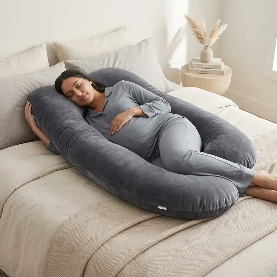 60 Inch Full Body Pregnancy Pillow, Full Maternity Pillow with Removable Washable Cover - Sleep Support for Legs, Back, Neck, Shoulder, HIPS, Belly for Pregnent Women, Black Grey Velvet Cover