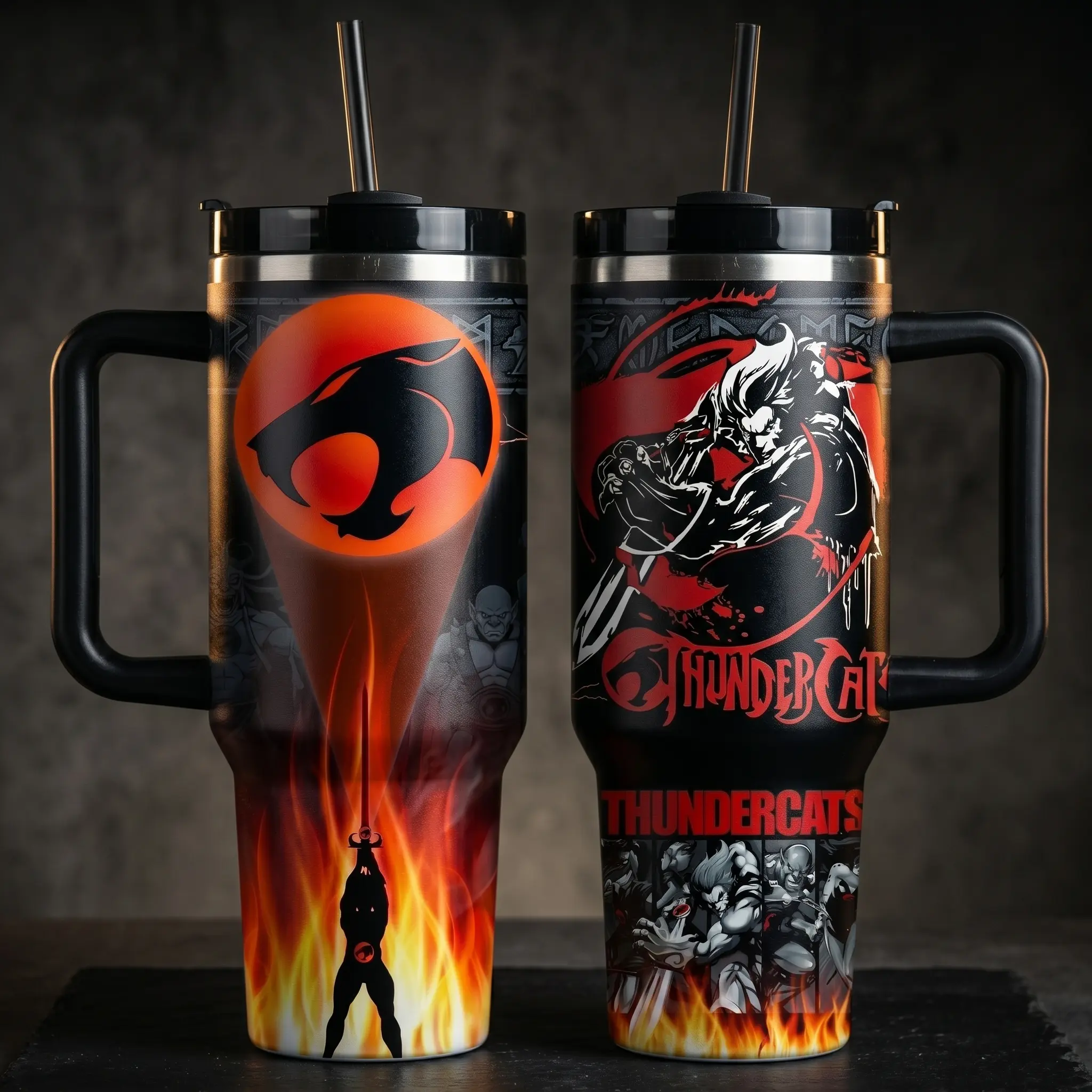 Thundercats 40oz Insulated Tumbler with Handle and Straw, Lion-O 40oz Thunder Cat Tumbler, Retro 80s Cartoon Gift