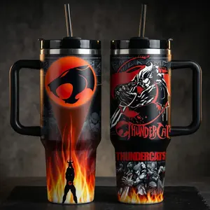 Thundercats 40oz Insulated Tumbler with Handle and Straw, Lion-O 40oz Thunder Cat Tumbler, Retro 80s Cartoon Gift