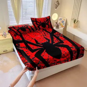 Spider-Man-Themed Bedding Set Featuring a Soft and Comfortable Fitted Sheet, Bed Sheet Sets. the Overall Design Radiates the Superhero'S Passion and Dynamism, Perfect for All Seasons.