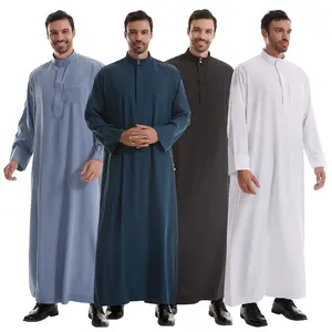 Men's Robe with Pocket Buttons Loose Fit Casual Elegant Long Sleeved Round Collar Spring & Autumn Wear Muslim Men's Clothing Arabian Robe Traditional Robe mens thobe menabaya