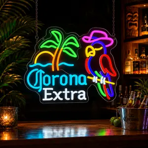 Dimmable Corona Extra Parrot LED Neon Sign, 14.57 x 11.42 in Bar Wall Decor Light with Acrylic Backboard for Home Bar, Pub, Man Cave