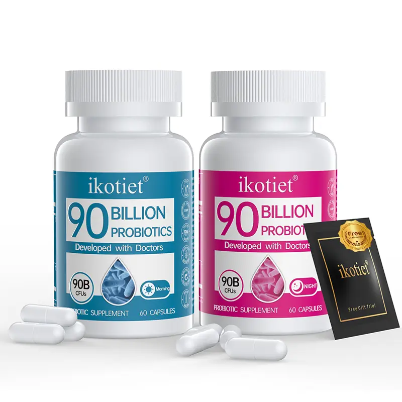 ikotiet 90B Probiotics—supports metabolism, detoxification, and digestive health; a dietary supplement for men and women—60 vegan capsules per bottle.