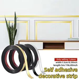 1 Roll of 5mx1.5cm Self-adhesive Flat Decorative Line, Vinyl Mirror Wall Sticker Decorative Strip, Suitable for Home Decoration