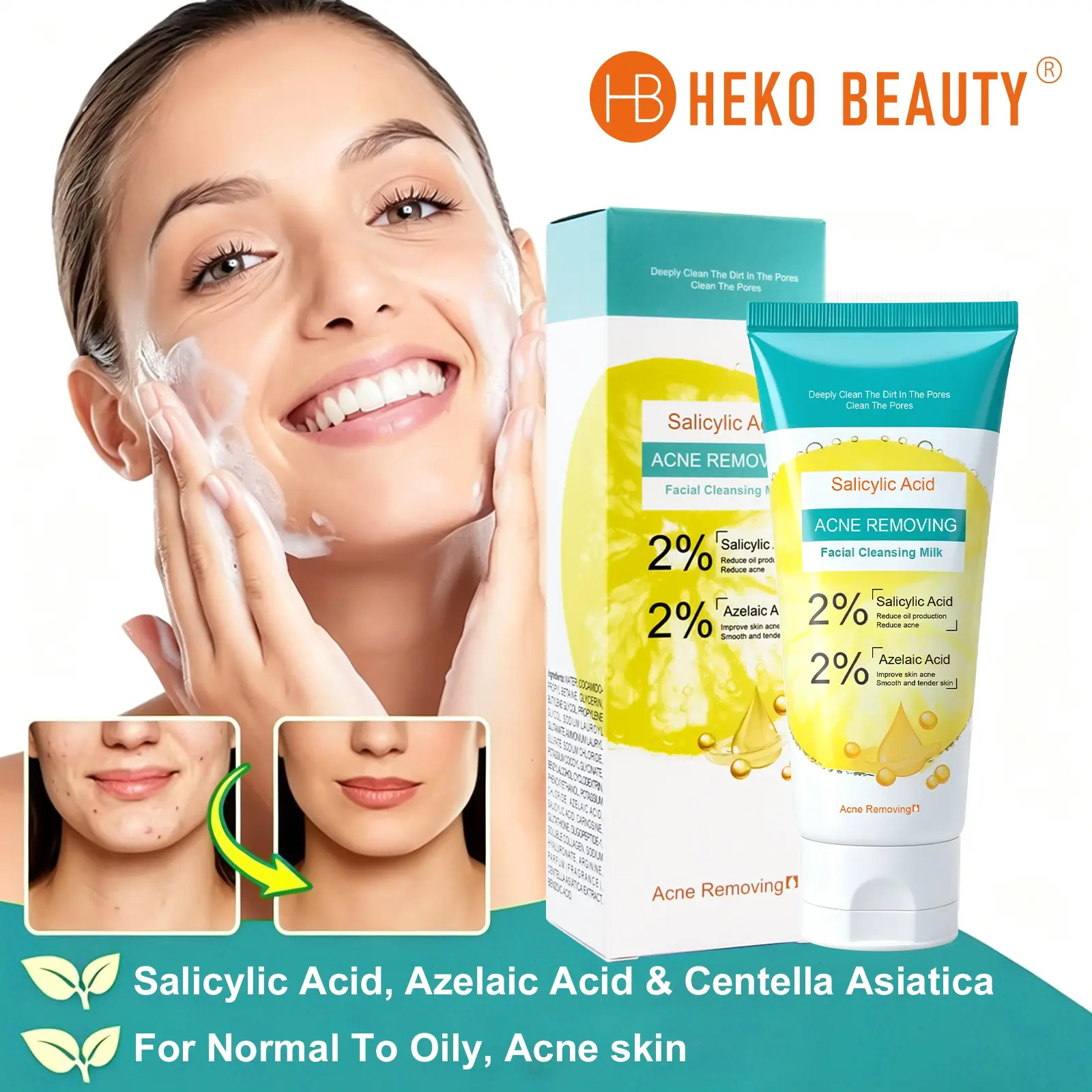 Salicylic Acid Acne Cleanser, Face Wash for Acne, Exfoliating Cleanser, Effective Skin Cleaning, Gentle Exfoliation, Controls Blemishes, Ideal for Daily Use, Single Pack