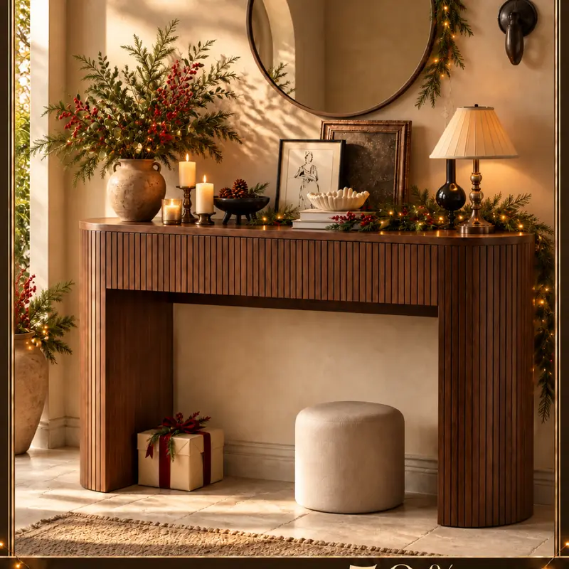 【Black Friday】ONBRILL 55/63 Inch Console Table with 2 Drawers, Fluted Entryway Tables with Storage, Sofa Table Behind The Couch, Hallway Tables, Mid-Century Modern Foyer Table for Entryway, Hallway, Living Room