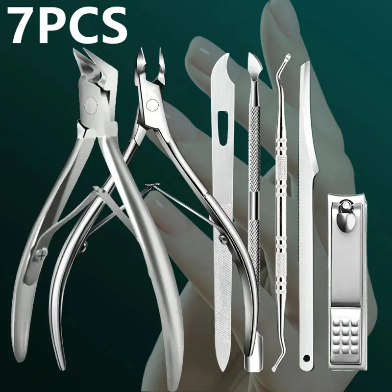 7pcs stainless steel nail and foot trimming and dead skin removal tools,including dead skin pliers,foot trimming pliers, Manicure Pedicure Kit