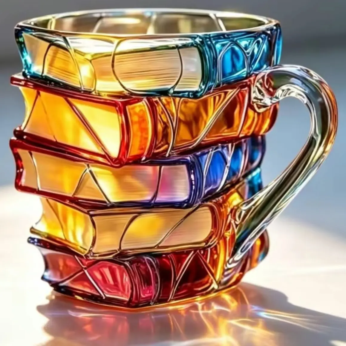 Creative Stacked Book Shaped Drinking Mug, Colorful Rainbow Gradient Coffee Cup, Comfort Curved Grip Handle for Hot Cocoa Tea & Cold Beverages, Aesthetic Table Decor & Ideal Gift for Book Lovers, Readers and Bookworms