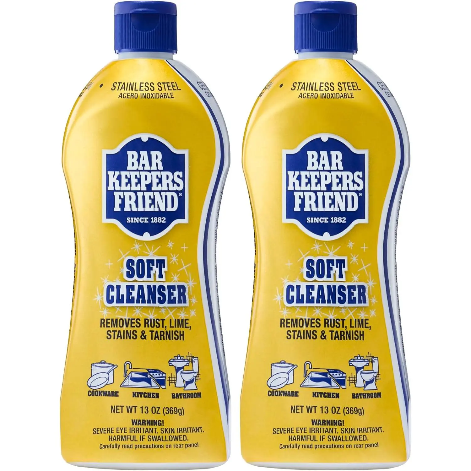 Bar Keepers Friend Soft Cleanser Liquid, 13 oz x 2, Multipurpose Surface Cleaner, Soap Scum & Grease from Stainless Steel & More