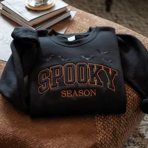 Spooky Season, Halloween Embroidered, Bat Shirt, Fall Aesthetic, Cozy Halloween Apparel, Autumn Sweatshirt