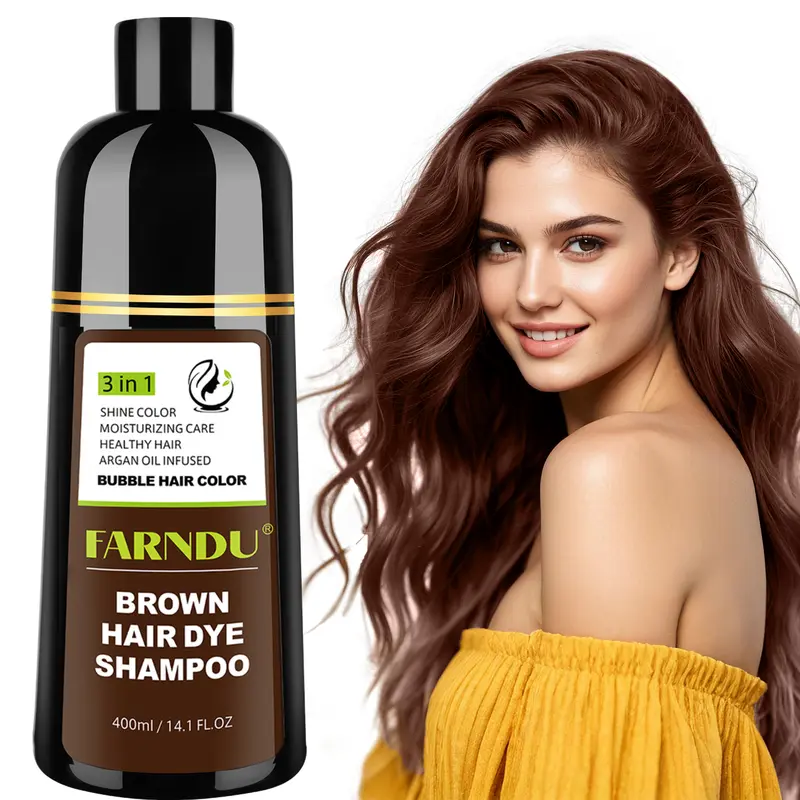 FARNDU Hair Color Shampoo - 10 Mins Gray Hair Coverage - Long Lasting - Ammonia-Free - 3-In-1 Gray Hair Coverage - Fruity Aroma(400 mL)-Brown, Christmas Gift