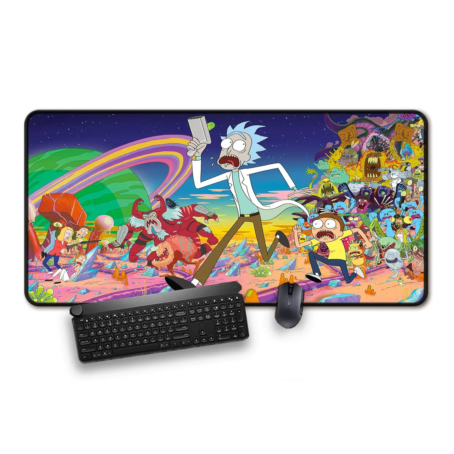 Funny Adult Cartoon Gaming Mousepad - Medium, Large and Extra Large Sizes - Anti-Slip Rubber Base Mousepad, Portal Gun Rick Mousepad