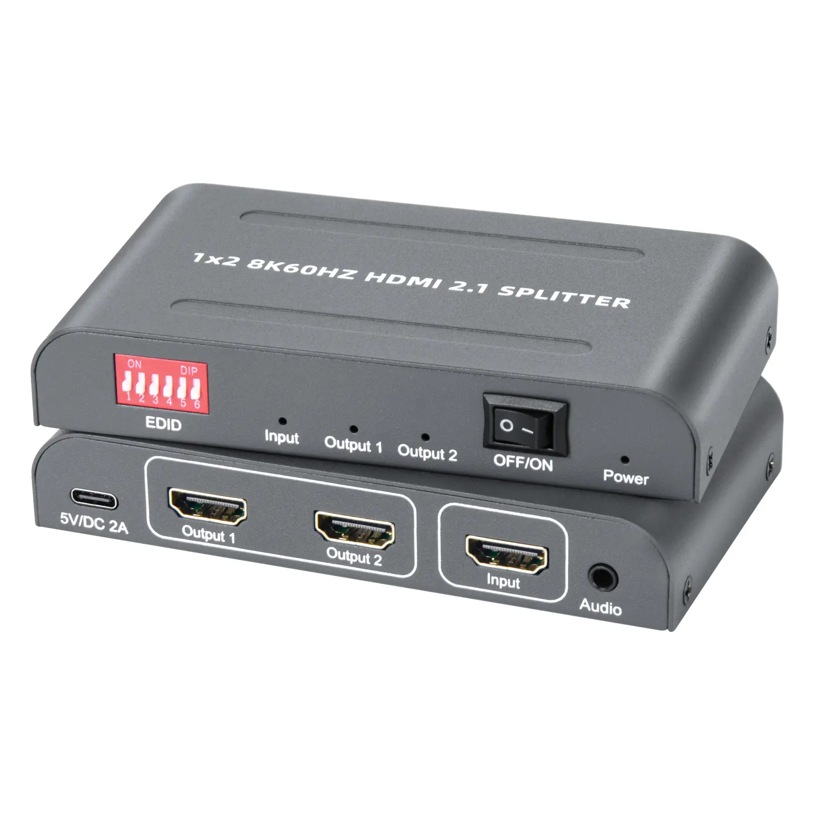 1x2 8K@60Hz HDMI 2.1 Audio Extractor Splitter with EDID & Power Switch (1 Input 2 Output HDMI Audio Separator), Local Stock