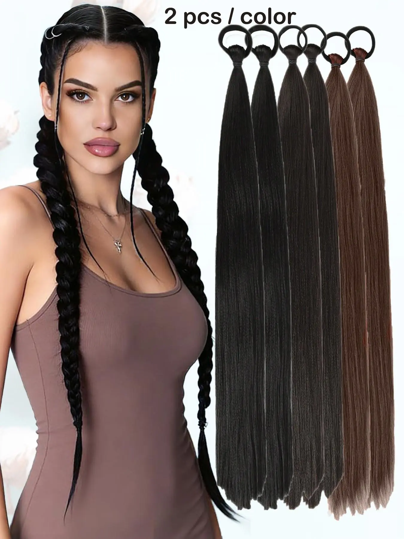 KAIRIYA 26 Inch Long Straight Ponytail Extensions 2-Pack - DIY Braided Extension with Elastic Band for Women, Perfect for Holiday Parties & Everyday Styling, Synthetic Braiding Hair, Synthetic Hair Braids, Synthetic Hair Pieces