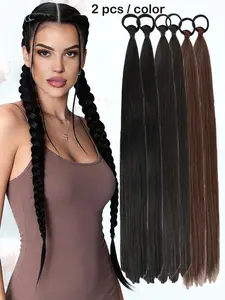 KAIRIYA 26 Inch Long Straight Ponytail 2-Pack - DIY Braided Extension with Elastic Band for Women, Perfect for Holiday Parties & Everyday Styling, Synthetic Braiding Hair, Synthetic Hair Braids