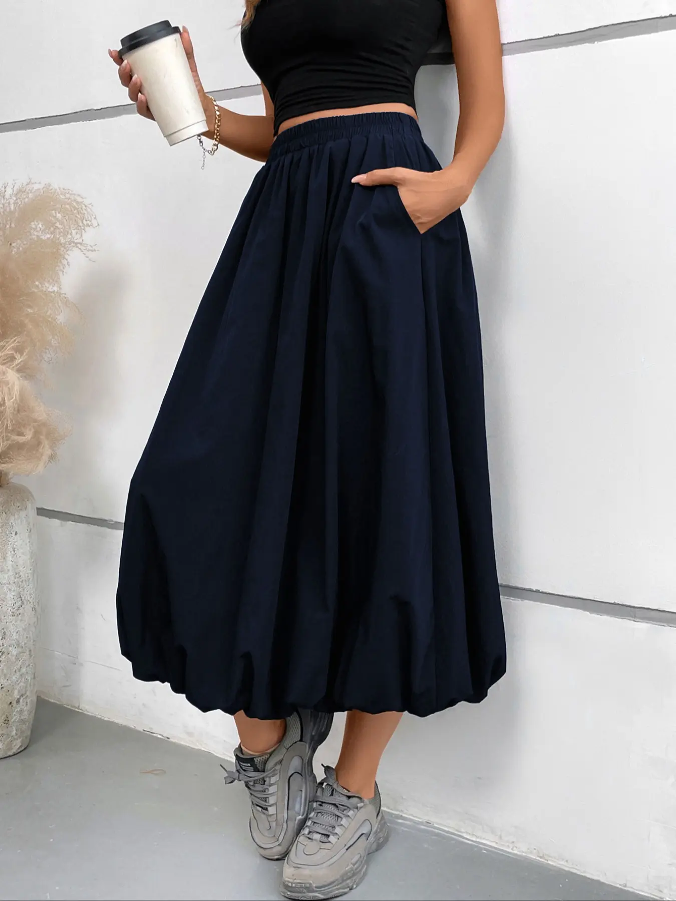 Women's A-Line Skirt with Pockets, Maxi Casual Skirt, High Waist Long Skirt for Fall & Winter, Casual Fitted Skirt for Daily Wear, All-Season Solid Pattern