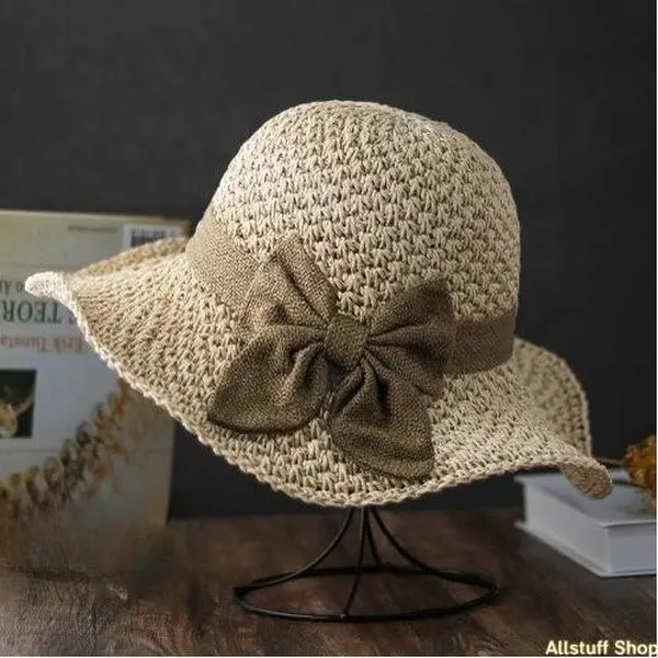 Versatile retro woven handmade straw hat with ruffled bow, elegant French sun hat, foldable, breathable travel beach hat.,summervibes